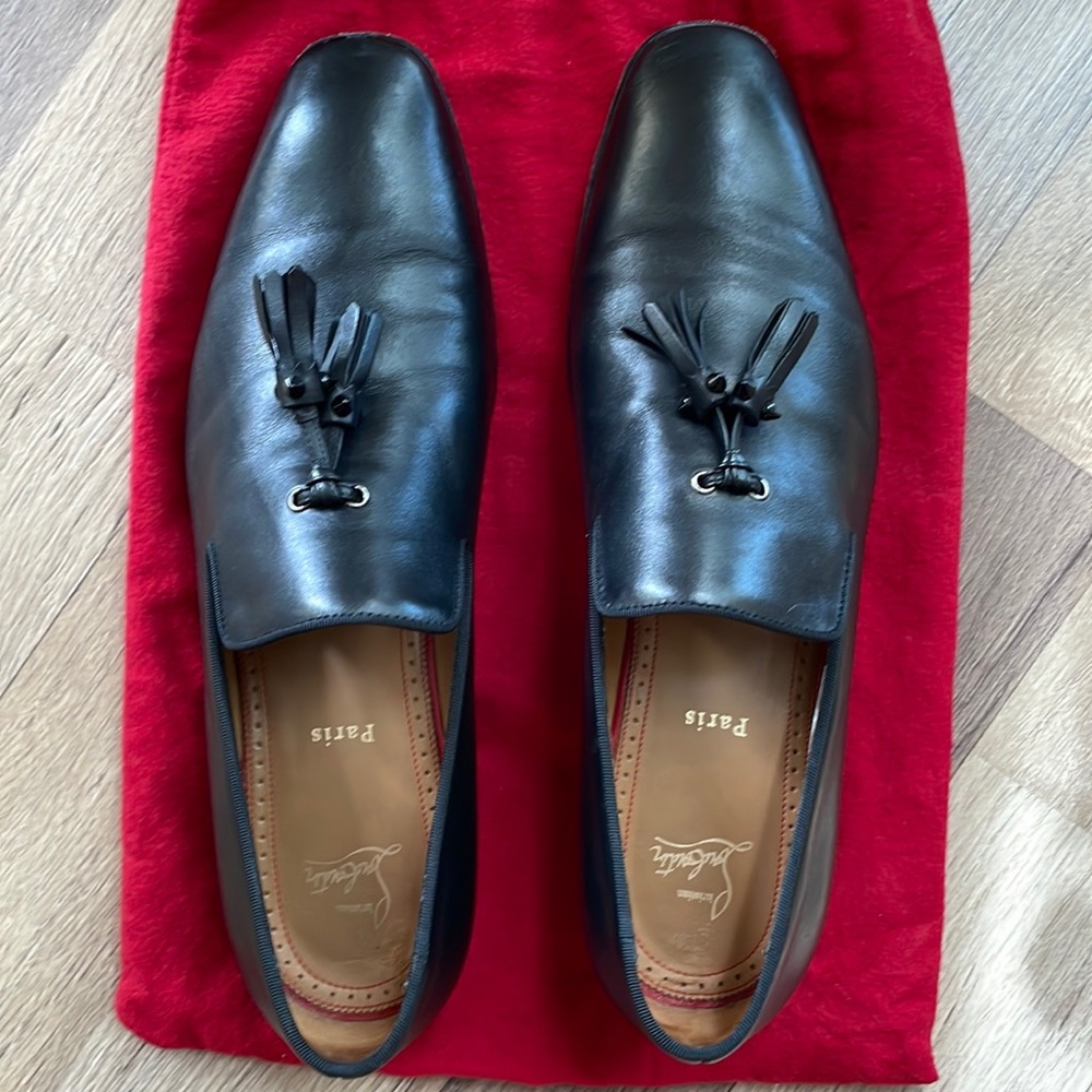 Christian Louboutin Men’s Black Dandelion Tassel Flat Slip On Shoes